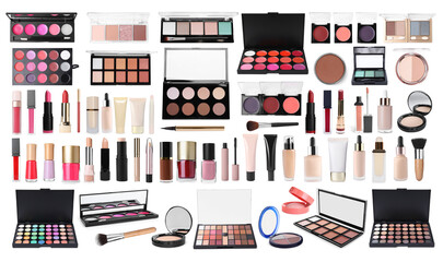 Canvas Print - Collection of different makeup products isolated on white