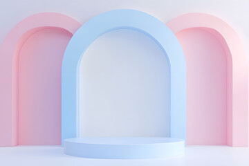 3d podium with soft color palette render style