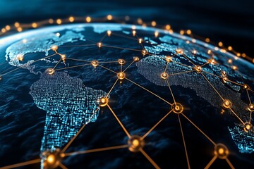 Poster - A graphic of a global network, with interconnected nodes and data points, symbolizing worldwide digital communication