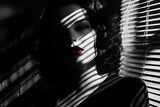 Femme Fatale in Dramatic Black and White Film Noir Scene