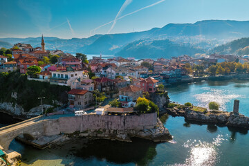 Amasra town view. Amasra view with bright sea and cute houses.