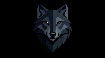 Geometric wolf illustration, black and blue tones, dark background.