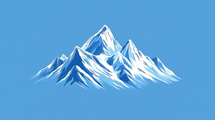 Wall Mural - A simple, stylized illustration of a snow-capped mountain range against a blue sky.