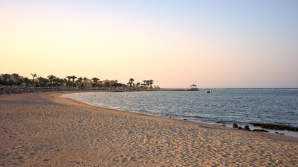 Empty beach at sunset, Marsa Alam, Egypt.