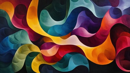 Sticker - Abstract Painting with Overlapping Curved Shapes in Vibrant Colors