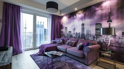 Canvas Print - Stylish living areas with soothing purple tones and purple murals