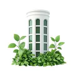 Stylish building with plants, white isolated background. transparent background