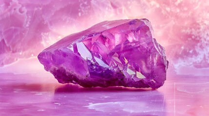 Sugilite gemstone polished against a pink background