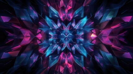 Wall Mural - Abstract digital art featuring vibrant, crystalline shapes in blue and pink hues.