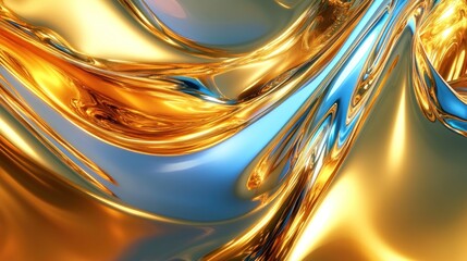 Wall Mural - A vibrant abstract composition of flowing gold and blue textures.