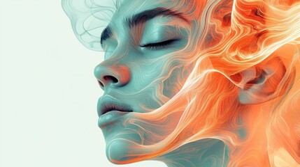 Wall Mural - Abstract Digital Art of a Woman's Face with Flowing Lines and Vivid Colors