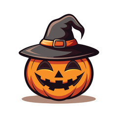 Halloween scary pumpkin with witch hat illustration