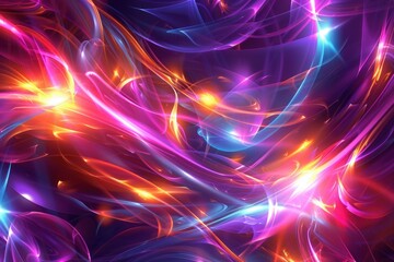 Poster - Dynamic and futuristic vibrant abstract energy background with neon light lines. Flowing pink and blue glow. Modern wallpaper design. Bright and colorful wave pattern