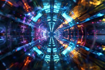 Poster - Abstract background with blurred neon lights creating a circular tunnel effect