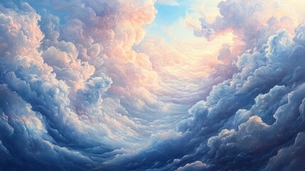 Poster - A Canvas of Clouds: Abstract Painted Sky with Golden Light