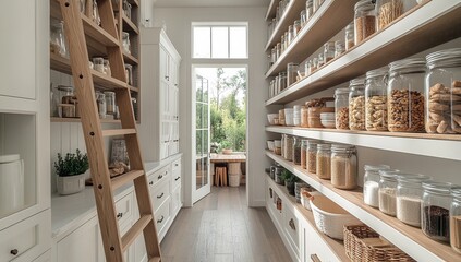 home storage area organize management home interior design pantry shelf and storage for store food and stuff in kitchen home design concept