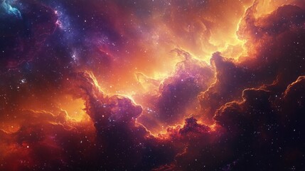 Wall Mural - Cosmic Nebula with Orange and Purple Swirls and Scattered Stars