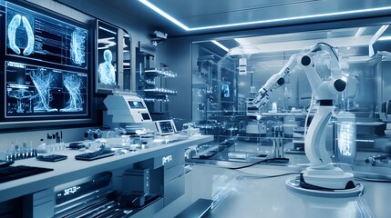 Poster - Advanced Robotic Arm in a Futuristic Medical Lab