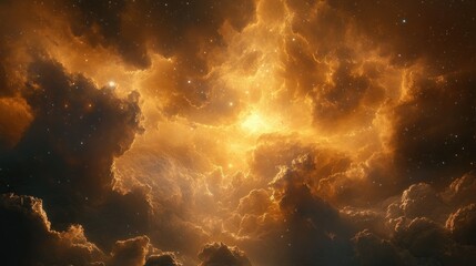 Wall Mural - Golden Nebula With Stars and Dust Clouds