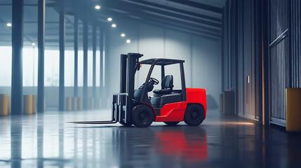 Ready forklift in modern industrial warehouse