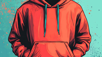 Wall Mural - A close up of a red hoodie with a teal drawstring.