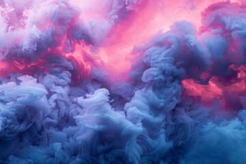 Poster - Colorful ink is mixing in water, creating abstract shapes and textures with a dreamy, ethereal feel