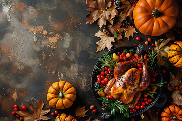 Wall Mural - thanksgiving background with pumpkin and fall ingredients
