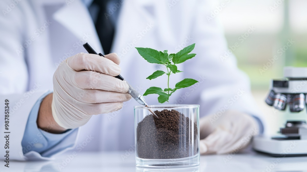 Lab technician preparing soil samples for nutrient testing, high-tech ...