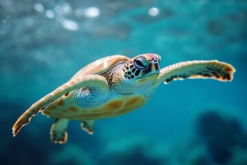 Wall Mural - Sea turtle swimming underwater in the ocean