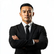 © Wendelin - A security guard in a black suit crosses his arms. on a white background. no background