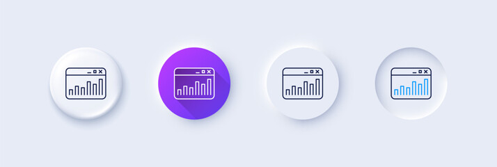 Poster - Marketing statistics line icon. Neumorphic, Purple gradient, 3d pin buttons. Web analytics symbol. Browser window sign. Line icons. Neumorphic buttons with outline signs. Vector