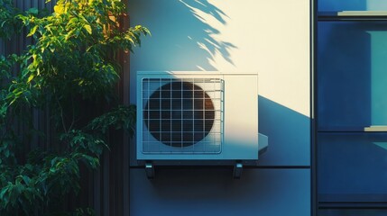 Heat pump on wall composition background