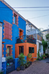 Poster - Trentemoult is a former fishing village on the Loire River, known for colorful houses. Nantes, Loire Atlantique, France.