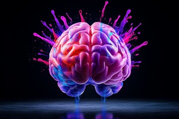 Poster - Abstract brain with splashes of color, symbolizing creativity, emotion, and thought processes in a vibrant, energetic design