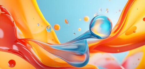 Poster - A vibrant splash of colors featuring swirling blue and orange liquids, creating an abstract and dynamic artistic background.