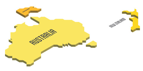 Sticker - Isometric political map of Australia. Colorful land with country name labels on white background. 3D vector illustration