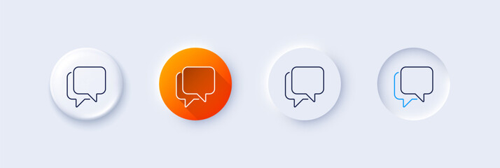 Poster - Talk bubble line icon. Neumorphic, Orange gradient, 3d pin buttons. Speech bubble sign. Chat message symbol. Line icons. Neumorphic buttons with outline signs. Vector