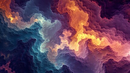 Poster - Dynamic fractal landscape with vibrant colors and swirling patterns