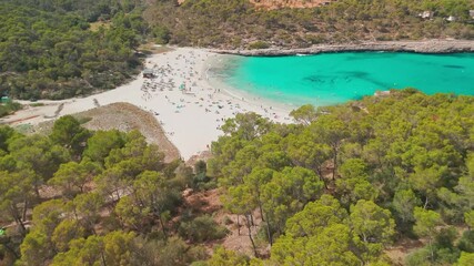 Wall Mural - Aerial view of Cala Mondrago beach, Mallorca, Balearic Islands, Spain.