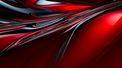 Wall Mural - Red and black abstract background with shiny, glossy lines.