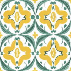 Wall Mural - Yellow and green style tile wallpaper, seamless pattern