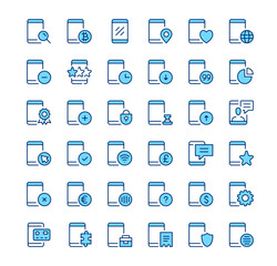 Fototapete - Mobile phone icons. Outline symbols. Vector blue line icons set