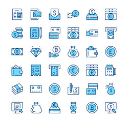 Fototapete - Payment icons. Outline symbols. Vector blue line icons set