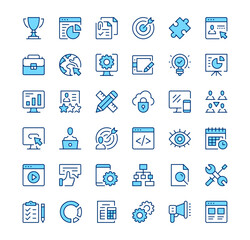 Fototapete - Web development icons. Outline symbols. Vector blue line icons set
