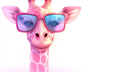 Canvas Print - Pink giraffe wearing sunglasses.