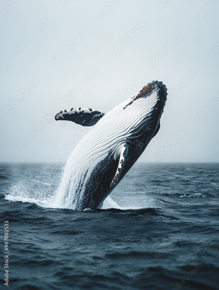 Stunning shot of a humpback whale breaching out of the ocean, capturing ...