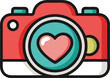 © OKAN - Retro camera with heart symbol, flat vector design for photography lovers