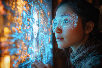 Aufkleber - A person creating a virtual masterpiece using an augmented reality interface, symbolizing the future of art and technology.
