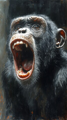 Canvas Print - Close-up of a chimpanzee with its mouth wide open in a loud yell.