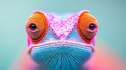 Wall Mural - Close-up of a chameleon's face with bright colors.